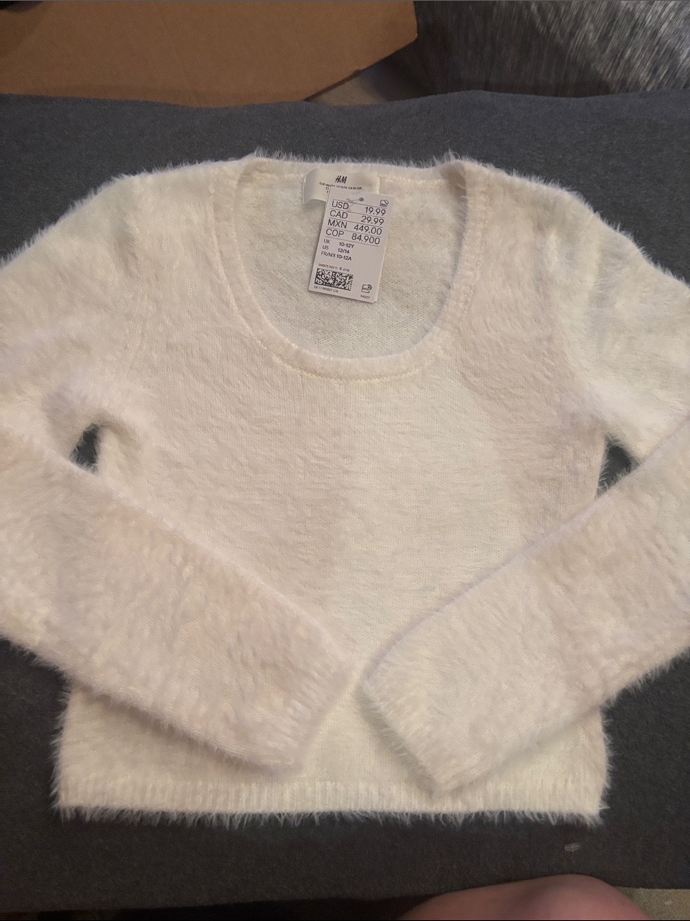 NWT H&M Cream Fuzzy Scoop Neck Sweater